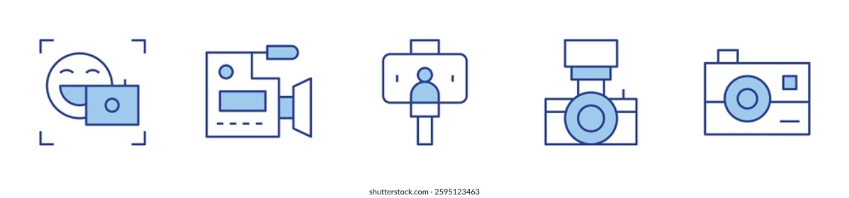front camera, video, photo camera, camera. Camera Icon vector illustration. Line Duotone style. Editable stroke.
