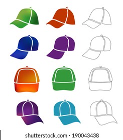 Front cap outlined set vector illustration isolated on white background. EPS8 file available.  Image contains gradient meshes and clipping paths.