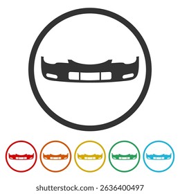 Front car bumper icon. Set icons in color circle buttons