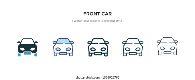 front car icon in different style vector illustration. two colored and black front car vector icons designed in filled, outline, line and stroke style can be used for web, mobile, ui