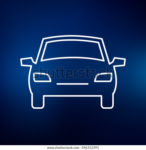 Front of\
car icon. Vehicle parking sign. Motor vehicle symbol. Thin line\
icon on blue background. Vector\
illustration.