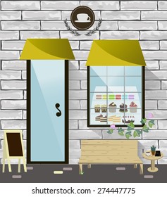 Front Coffee shop, Brick Wall Cafe, Vector