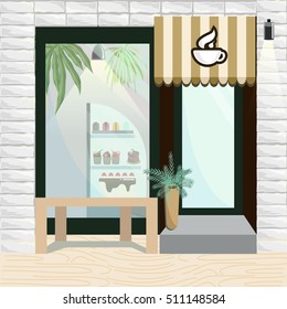 Front Coffee Shop, Flat Style