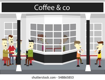 in front of the coffee shop, in the illustration