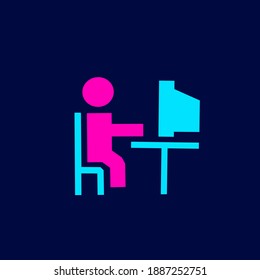 In front computer Line. Pop Art logo. Colorful design with dark background. Abstract vector illustration. Isolated black background for t-shirt, poster, clothing, merch, apparel, badge design