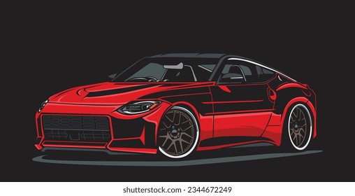 front corner red sedan car illustration. car vector on black background