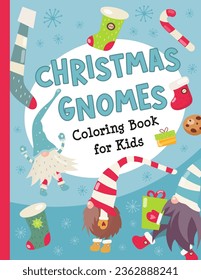 Front Cover for Coloring Book Christmas Gnomes. Vector Illustration.