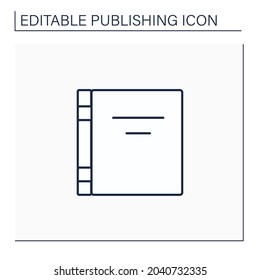  Front cover line icon. Front page in books, magazines. Essential elements is title and author name.Publishing concept. Isolated vector illustration. Editable stroke