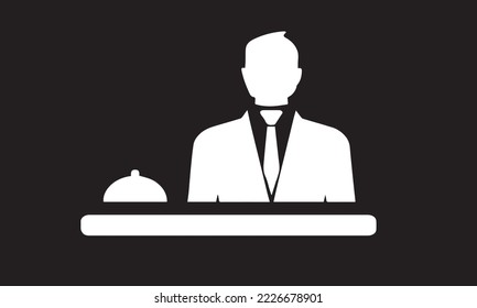 Front desk line icon, outline vector sign, linear style pictogram isolated on black. Reception symbol, logo illustration. Editable stroke. Pixel perfect vector