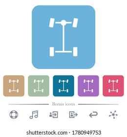 Front Differenzial weiße flache Symbole auf farbigen, abgerundeten quadratischen Hintergründen. 6 Bonussymbole enthalten