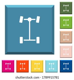 Iconos blancos del diferencial delantero sobre botones cuadrados de borde en varios colores de moda