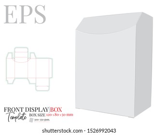 Front Display Box Vector, template with die cut / laser cut lines. White, clear, blank, isolated box mock up on white background. Packaging design