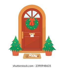 front door for christmas time, vector illustration