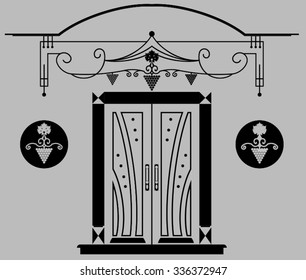 front door in classic style isolated on gray background