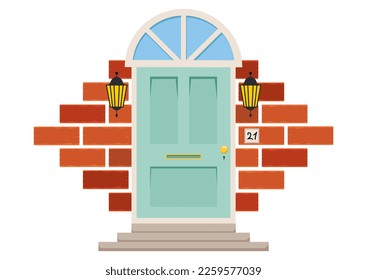 Front Door Clipart Vector With Outdoor Light Fixture And Brick Wall