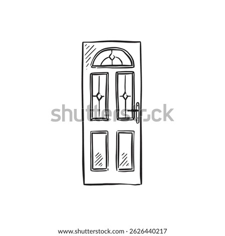 A front door drawn by hand in a sketch style. 