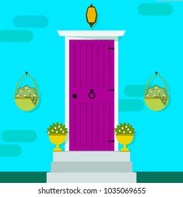 Front door in flat style. Vector illustration.