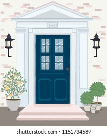 Front Door House Exterior Entrance. Editable Vector Illustration