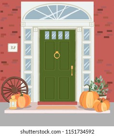 Front Door House Exterior Entrance. Editable vector illustration