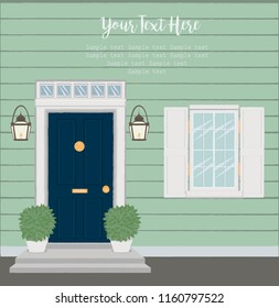 Front Door House Exterior Entrance. Web banner template background. Editable vector illustration