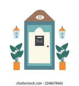 Front Door House Exterior Entrance Vector Illustration. 