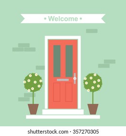 Front Door House Exterior Entrance Vector Illustration