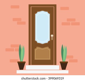 Front Door House Exterior Entrance Vector Illustration. Eps 10