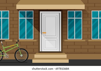 Front Door House Exterior Flat Vector