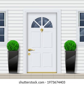 Front door to house porch and windows