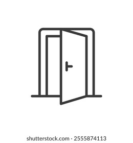 Front door, icon in line design. Door, entrance, home, welcome, modern, house, residential on white background vector. Front door editable stroke icon