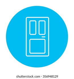 Front door line icon for web, mobile and infographics. Vector white icon on the light blue circle isolated on white background.