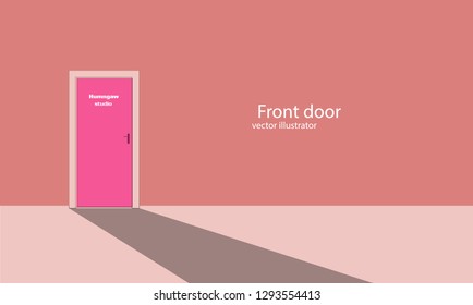 The front door of the pink room has a reflection.
