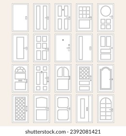 puerta delantera fijada en línea de dibujo, ilustración vectorial