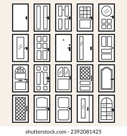 front door set in silhouette theme, vector illustration