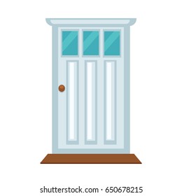 Front door with three small glasses and brown threshold