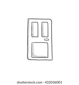 Icono de esbozo del vector de la puerta delantera aislado en el fondo. Icono de puerta delantera dibujado a mano. Icono de boceto de puerta delantera para infografía, sitio web o aplicación.