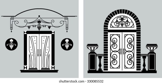 front doors in classic style isolated on gray background
