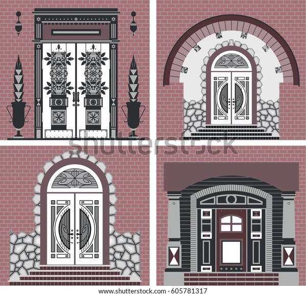 Front Doors Houses Various Designs On Stock Vektorgrafik