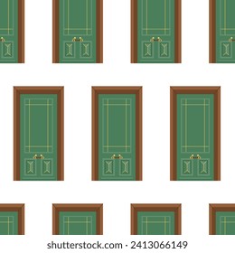 Front doors of residential houses seamless pattern. Home entrances exteriors. Luxury vintage antique. Different entries from street. Flat vector illustrations isolated on white background