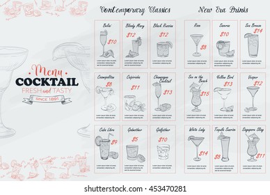 Front Drawing horisontal cocktail menu design