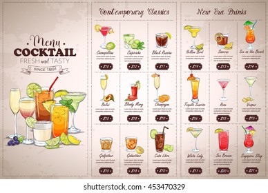 Front Drawing Horisontal Cocktail Menu