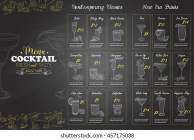 Front Drawing horizontal cocktail menu design