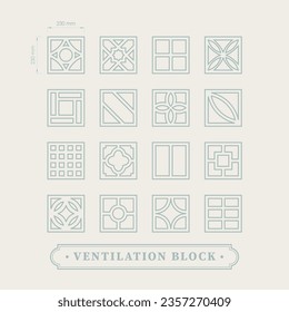 Front drawing of ventilation breeze cement block in pastel green colour. For concept proposal, pattern, background