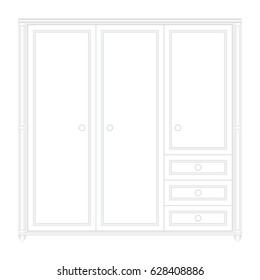 Front elevation of a set a luxurious white color wardrobe design in isolated background