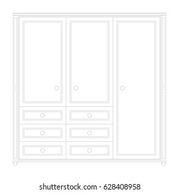 Front elevation of a set a luxurious white color wardrobe design in isolated background