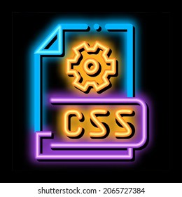 front end css code neon light sign vector. Glowing bright icon front end css code sign. transparent symbol illustration