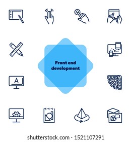 Front end development icon set. Line icons collection on white background. Palette, gadget, interface. Graphic design concept. Can be used for topics like technology, screen, drawing