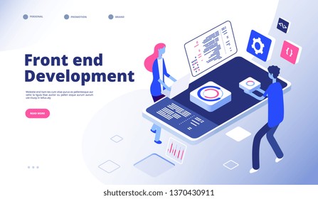 Front end development. Programmer develop computer website interface front-end graphics engineering programming landing vector page