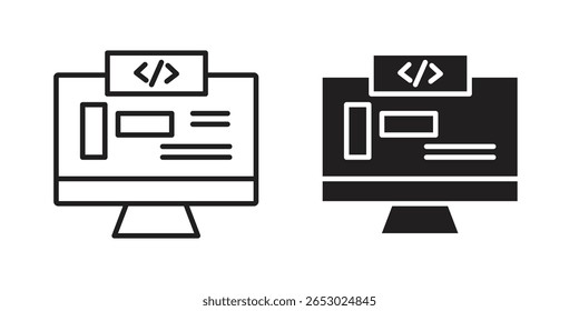 Conjunto de símbolos de iconos frontales en negro. iconos de línea y planos