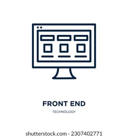 icono de front-end de la colección de tecnología. Delgado frontal lineal, desarrollo, icono de contorno de computadora aislado en fondo blanco. Señal frontal del vector de línea, símbolo para web y móvil